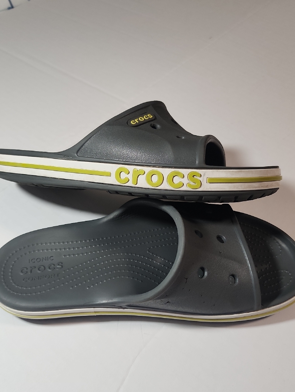 Crocs Unisex Adult Bayaband Slide Slate Grey/Lime Punch size Men4 Women6